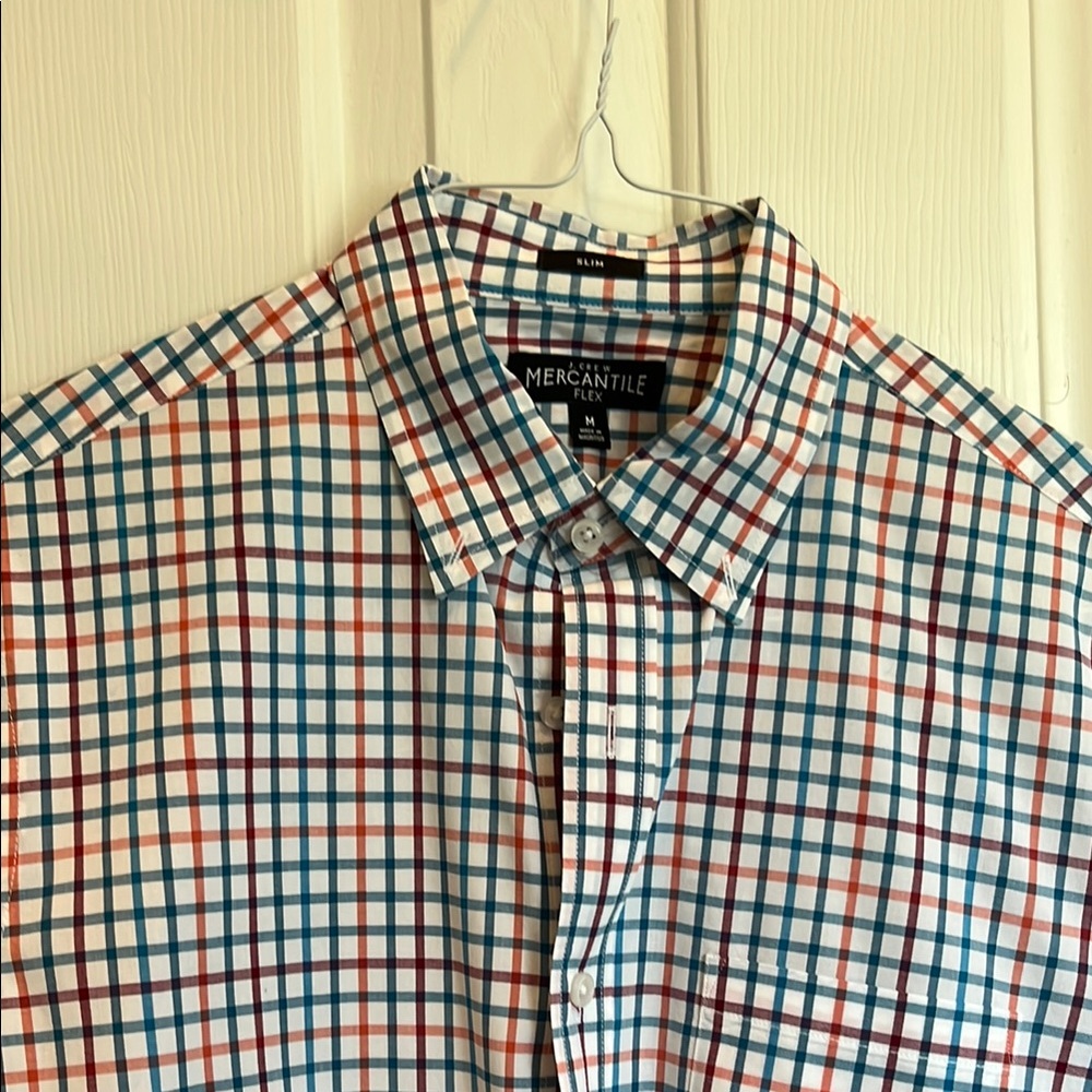 Red and Blue Casual Button Down Shirt with Checkered Pattern